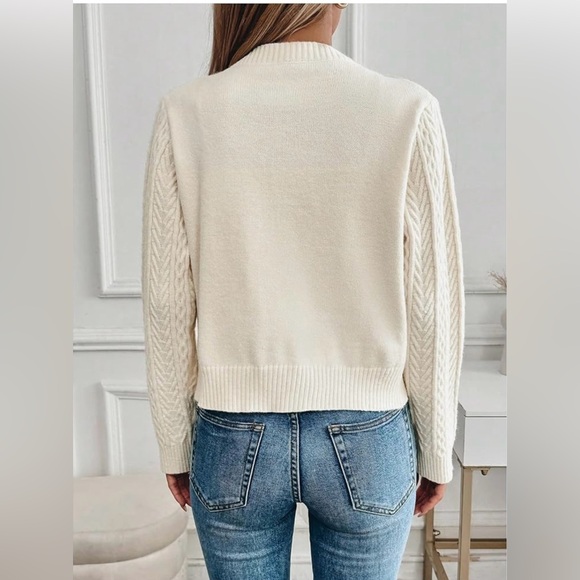 NEW Cable Knit Crew Neck Sweater Cardigan Bow Tie Front Long Sleeve Size Large - Picture 3 of 6